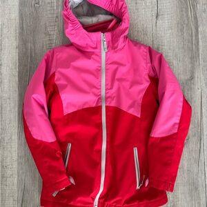 Lands' End Red, Pink and Gray Hooded Jacket with detachable fleece insert